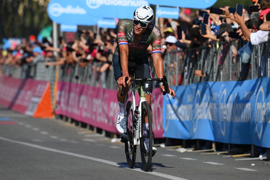 NAPOLI ITALY MAY 14 Mathieu Van Der Poel of Netherlands and Team Alpecin Fenix disappointments at finish line during the 105th Giro dItalia 2022 Stage 8 a 153km stage from Napoli to Napoli Giro WorldTour on May 14 2022 in Napoli Italy Photo by Tim de WaeleGetty Images