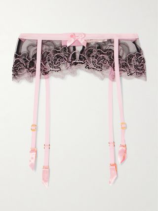 Lindie Embellished Embroidered Tulle Suspender Belt