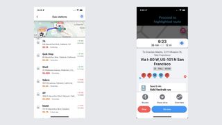 waze screenshots showing a list of gas prices in local area