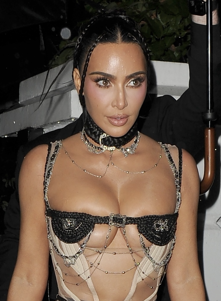 kim kardashian wears a hair bra and choker to her 45th birthday party