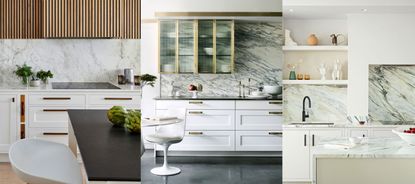 Dark grey gloss kitchen with small seating area and yellow accessories.