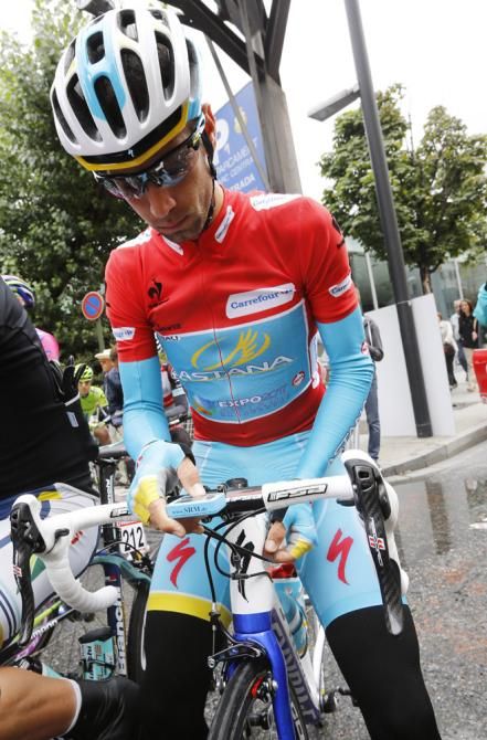 Vuelta a Espana leader Vincenzo Nibali (Astana) prior to the start of stage 15