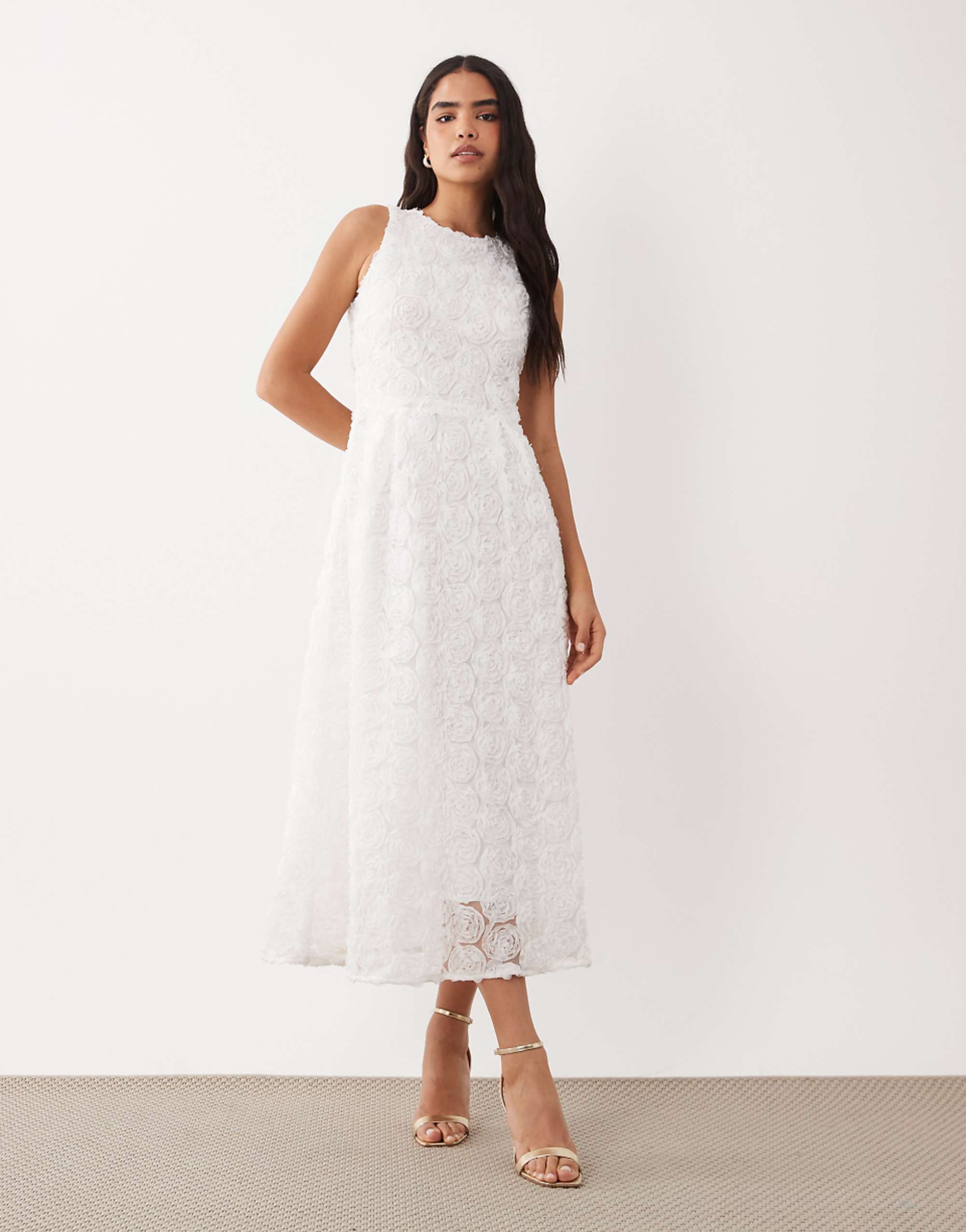 Vila Floral Jacquard Midaxi Dress in White