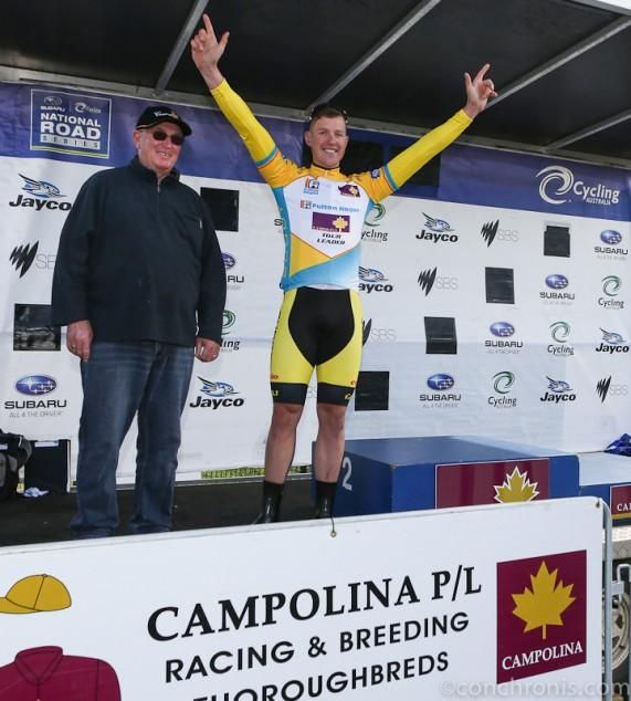 The first yellow jersey of the race, Sam Witmitz (BudgetForklifts)