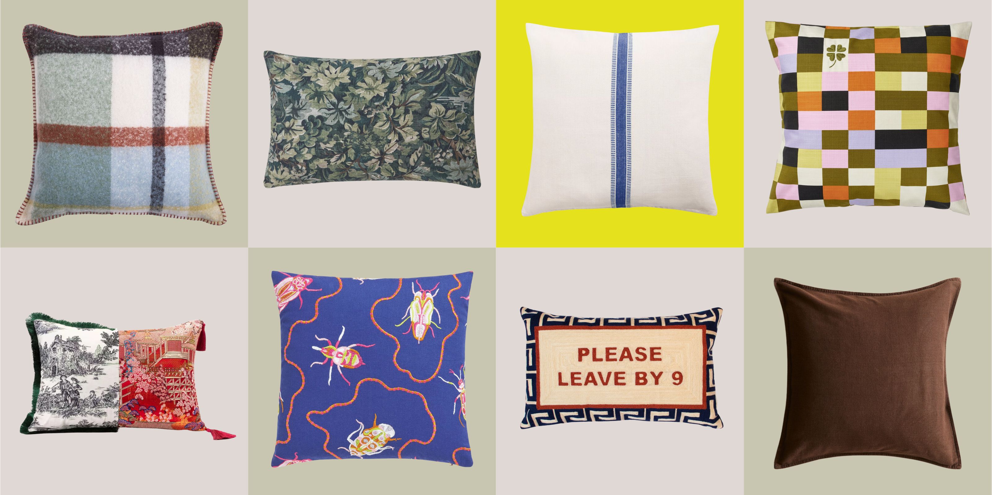 a collage of throw pillows