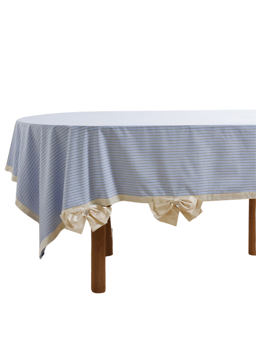 Bow and Button-Detailed Striped Tablecloth