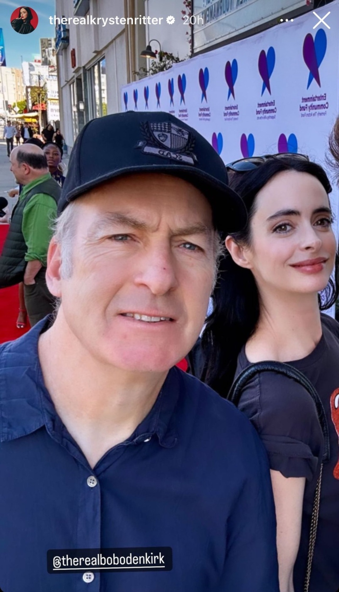 Krysten Ritter posing with Bob Odenkirk