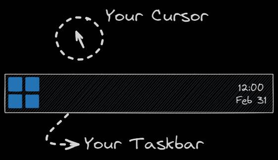 JustScroll Steam app tutorial with drawings of cursor and Windows taskbar
