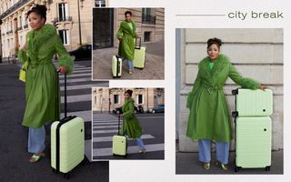 Elle Dephine with a lime green Nere Stori 65cm Suitcase
