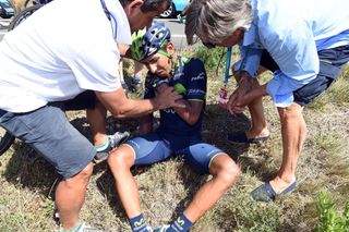 Nairo Quintana after a crash on stage eleven of the 2014 Tour of Spain
