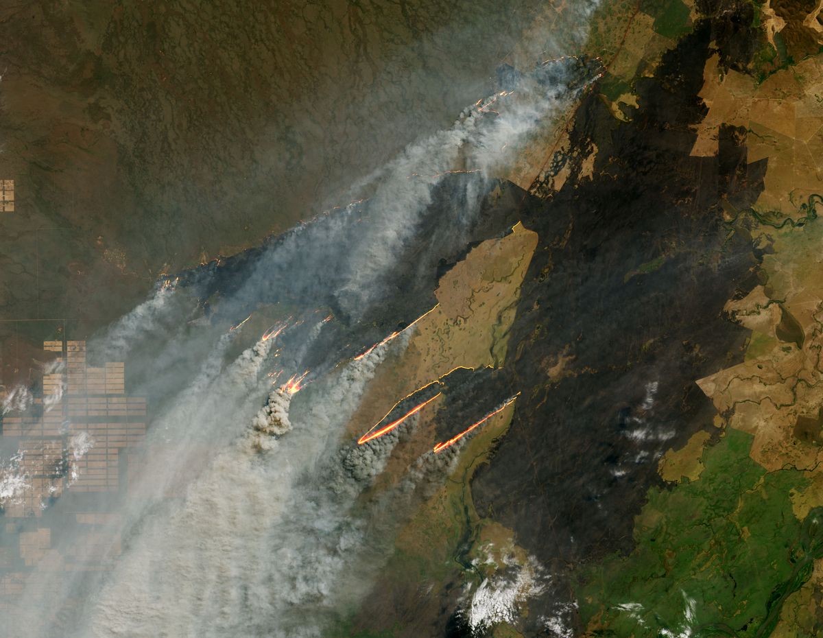 NASA&#039;s Operational Land Imager on Landsat 8 photographed several fires near the border of Bolivia, Paraguay and Brazil. 