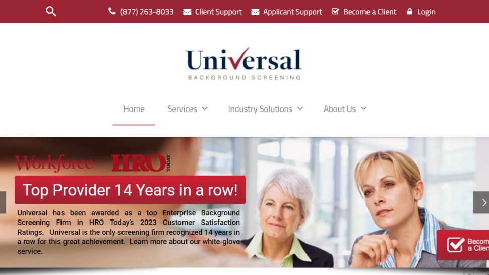 Website screenshot for Universal Background Screening