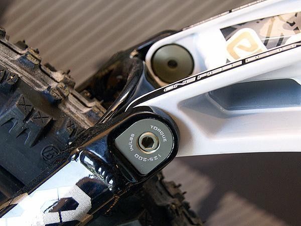 Torque specs on the Session 88 DH's alloy pivot hardware are clearly marked.