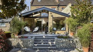 gabion retaining walls with steps in new garden