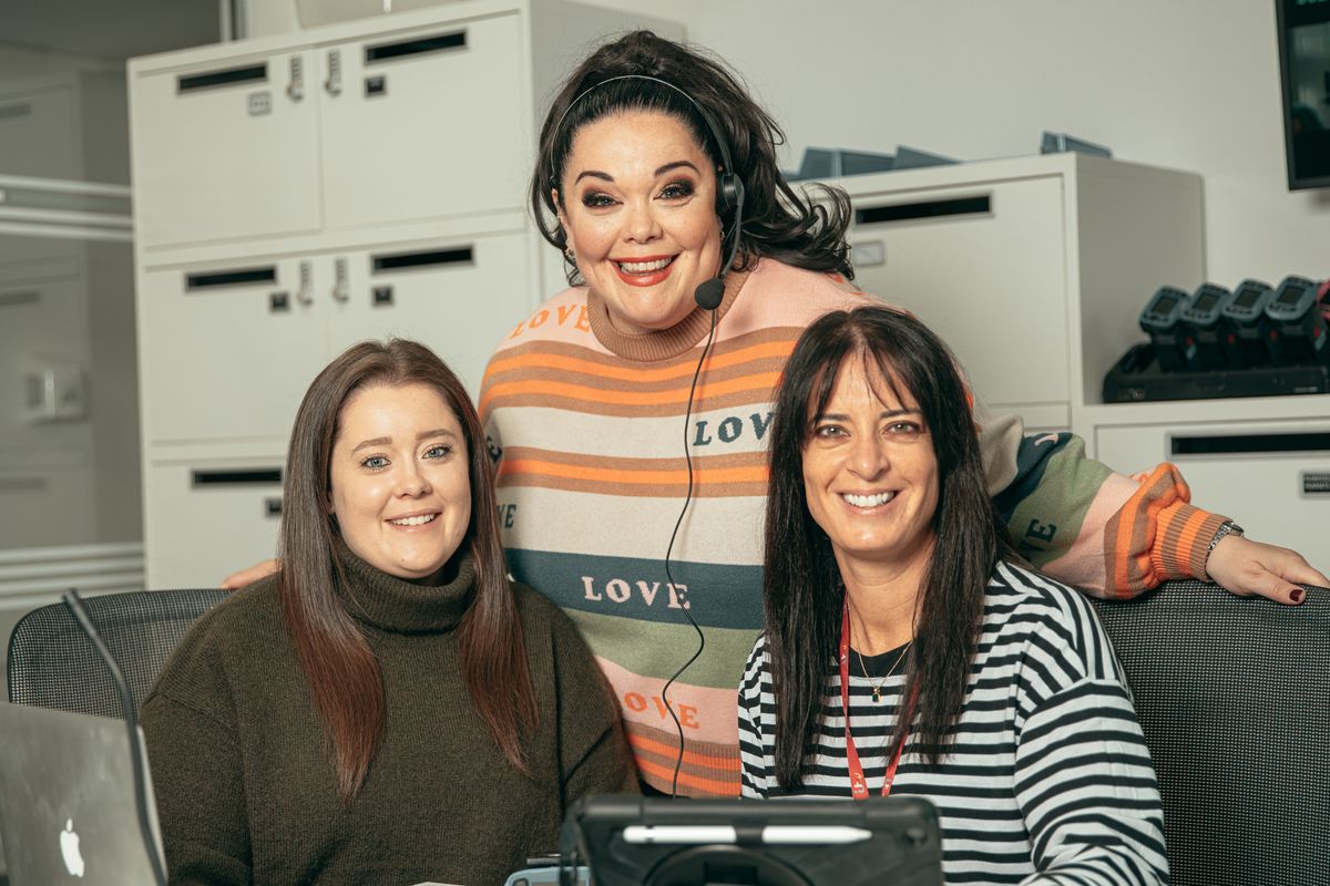 Emmerdale Lisa Riley with Emily Joel and Emma McDermott