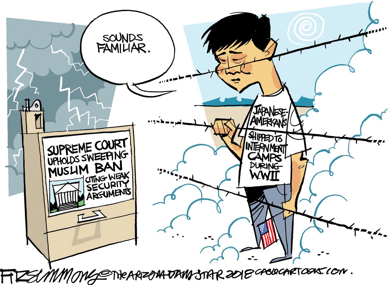 Political Cartoon U.S. Trump travel ban immigration Supreme Court Japanese internment