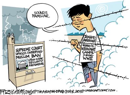 Political Cartoon U.S. Trump travel ban immigration Supreme Court Japanese internment