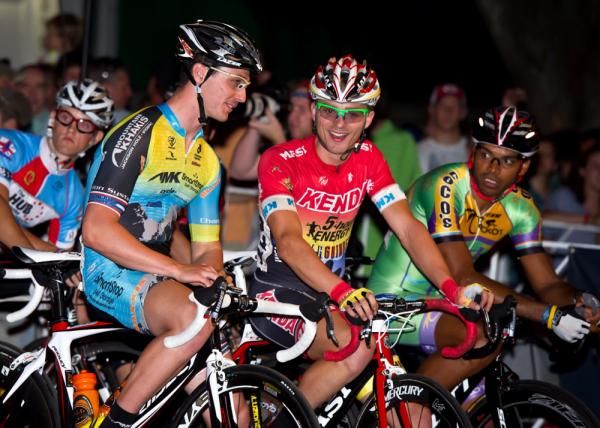 (L-R) Luke Keough, Isaac Howe, Frank Travieso waiting to begin Terrapin Twilight Criterium