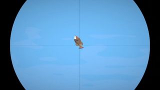 The player takes aim at an airborne fish in How to Fish.