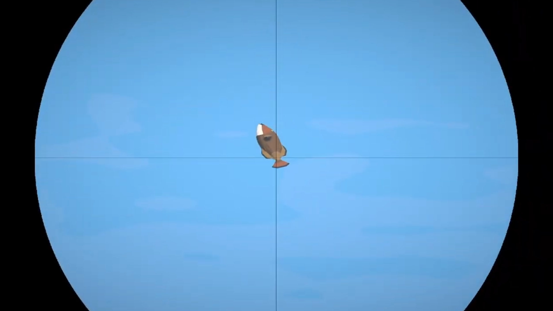 The player takes aim at an airborne fish in How to Fish.
