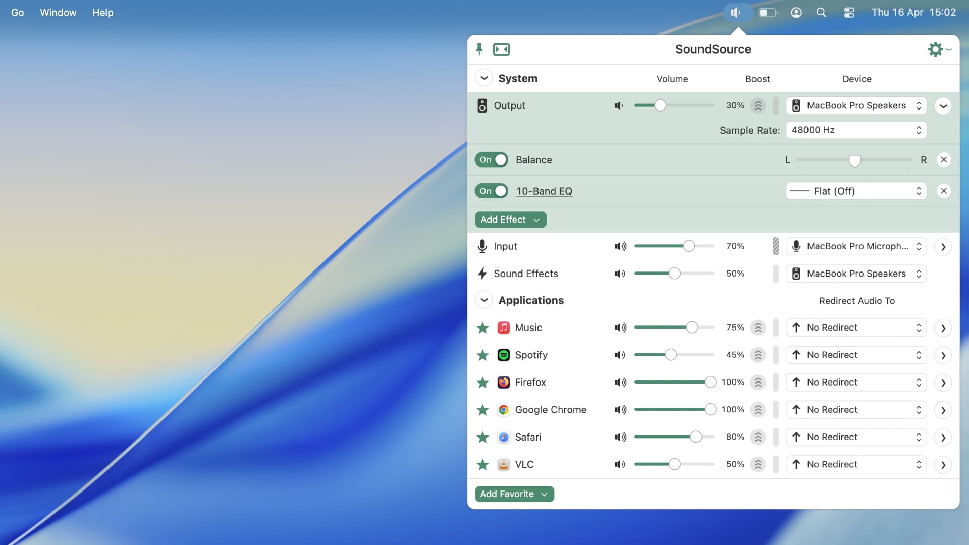 The SoundSource app running in macOS Tahoe 26.