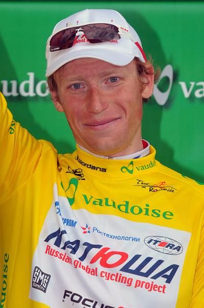 Pavel Brutt (Katusha) in the leader's yellow jersey.