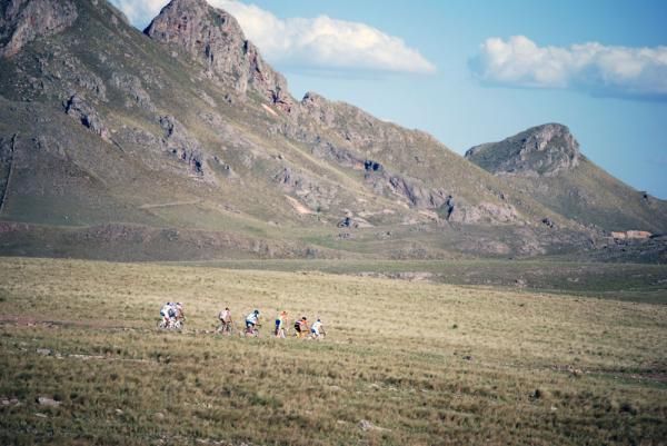 The leading group cut lonely figures in the mystical mountains of Argentina