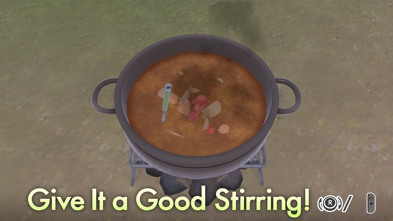 Repeatedly rotate the right stick clockwise to stir the pot.