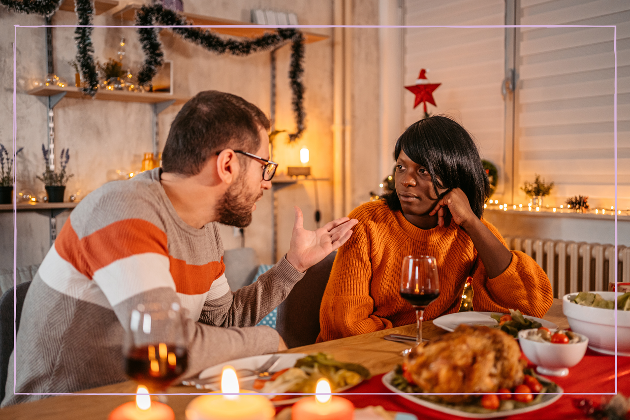 Unhappy couple arguing during Christmas dinner