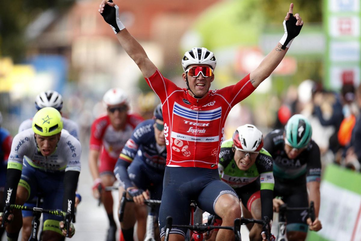 BinckBank Tour 2020 16th Edition 2nd stage Aalter Aalter 157 km 01102020 Mads Pedersen DEN Trek Segafredo Jasper Philipsen BEL UAE Team Emirates Pascal Ackermann GER Bora Hansgrohe photo Tim van WichelenrPNBettiniPhoto2020