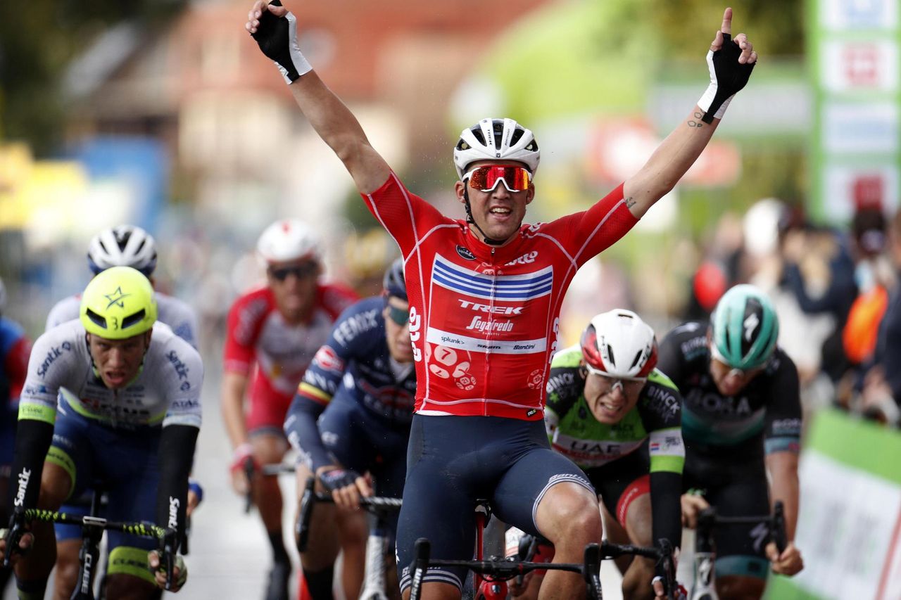 BinckBank Tour 2020 16th Edition 2nd stage Aalter Aalter 157 km 01102020 Mads Pedersen DEN Trek Segafredo Jasper Philipsen BEL UAE Team Emirates Pascal Ackermann GER Bora Hansgrohe photo Tim van WichelenrPNBettiniPhoto2020