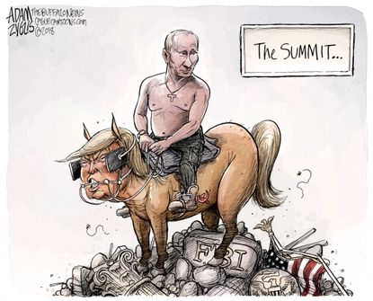Political cartoon U.S. Putin Trump Helsinki summit FBI Russia investigation meddling election