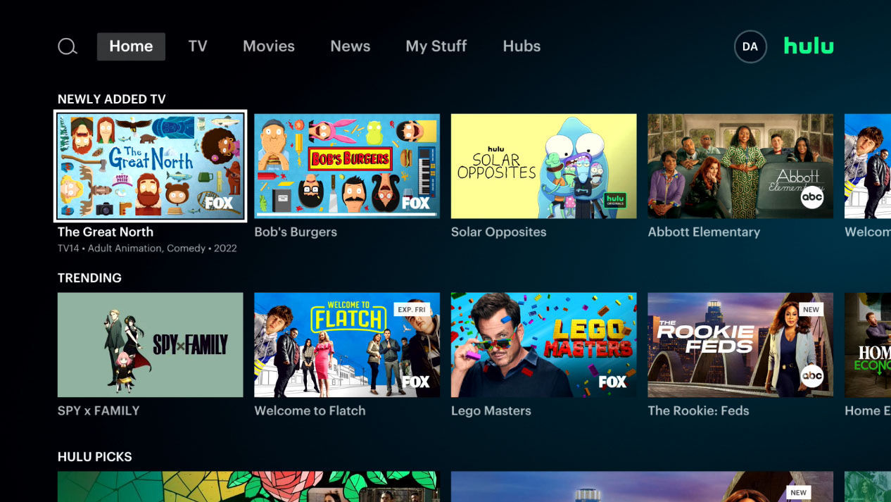 Screenshot of Hulu on Switch