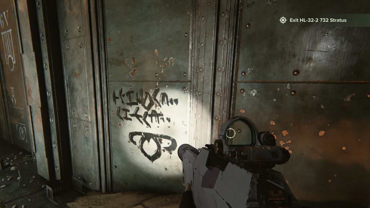 Darktide easter egg: graffiti that says "BAKGURANI AGKWAMI" above the symbol for "bovigor"