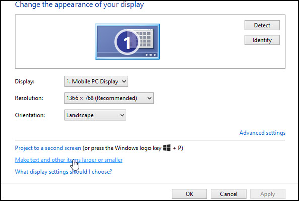 Screen Resolution Settings Menu