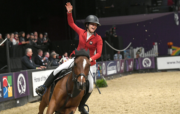 Holly Cooper riding VALENTINE SUPREME for owner Sophie Phillips, winner of the Pony Foxhunter Championship at Horse of The Year Show 2018 at the NEC near Birmingham in the UK between 2nd- 7th October 2018