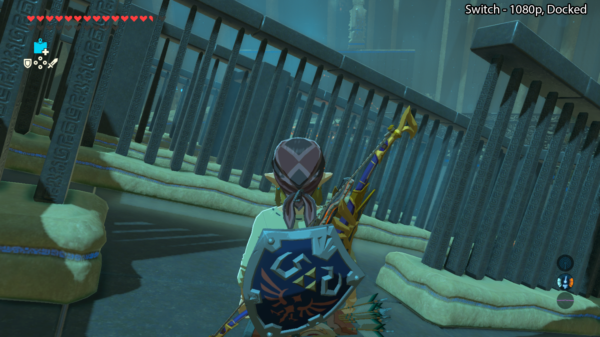 A view of a shrine interior in The Legend of Zelda: Breath of the Wild, running on the Nintendo Switch