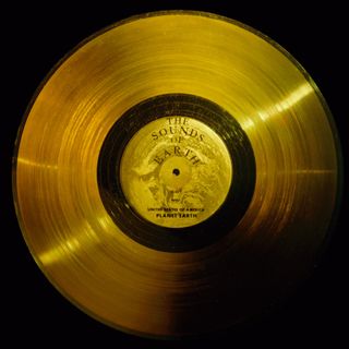 A golden record that reads 