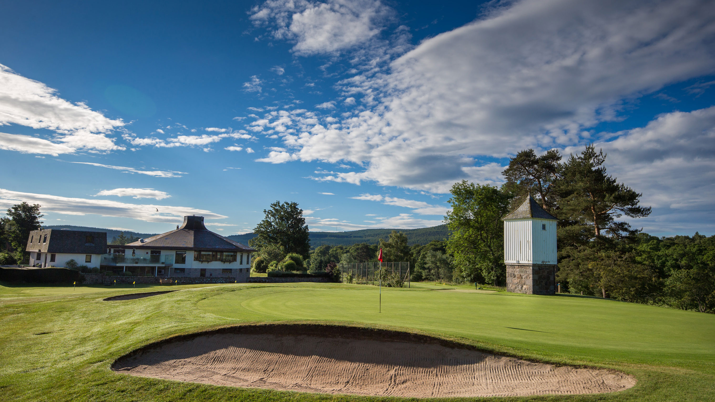 The 16th hole and the Doocot at Banchory Golf Club