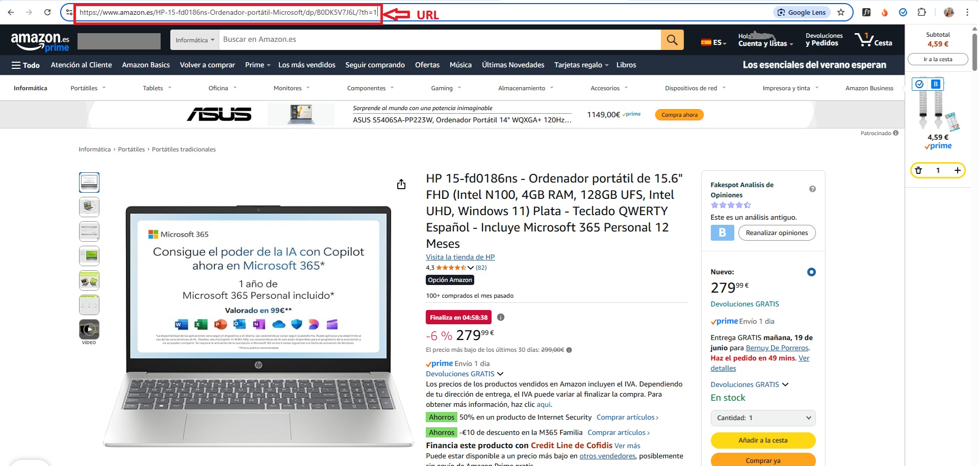 Captura de pantalla que muestra qu&amp;eacute; es la URL
