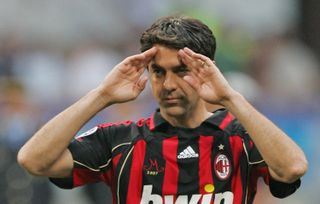 Alessandro Costacurta salutes the AC Milan fans after his final appearance for the club, against Udinese in May 2007.