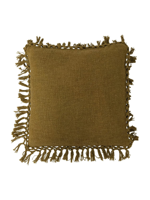 Cotton Slub Pillow With Crochet and Fringe