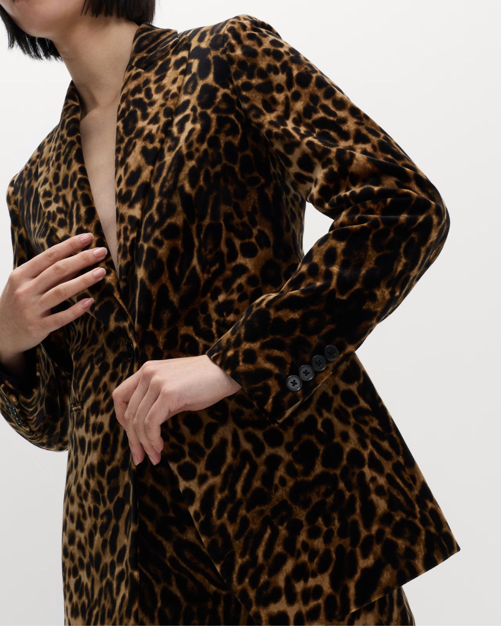 M&amp;amp;S Cotton Velvet Leopard Single Breasted Blazer