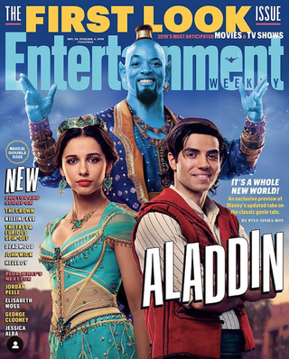 Will Smith as the blue genie fan art in 2019 live-action film with Naomi Scott as Jasmine and Mena M