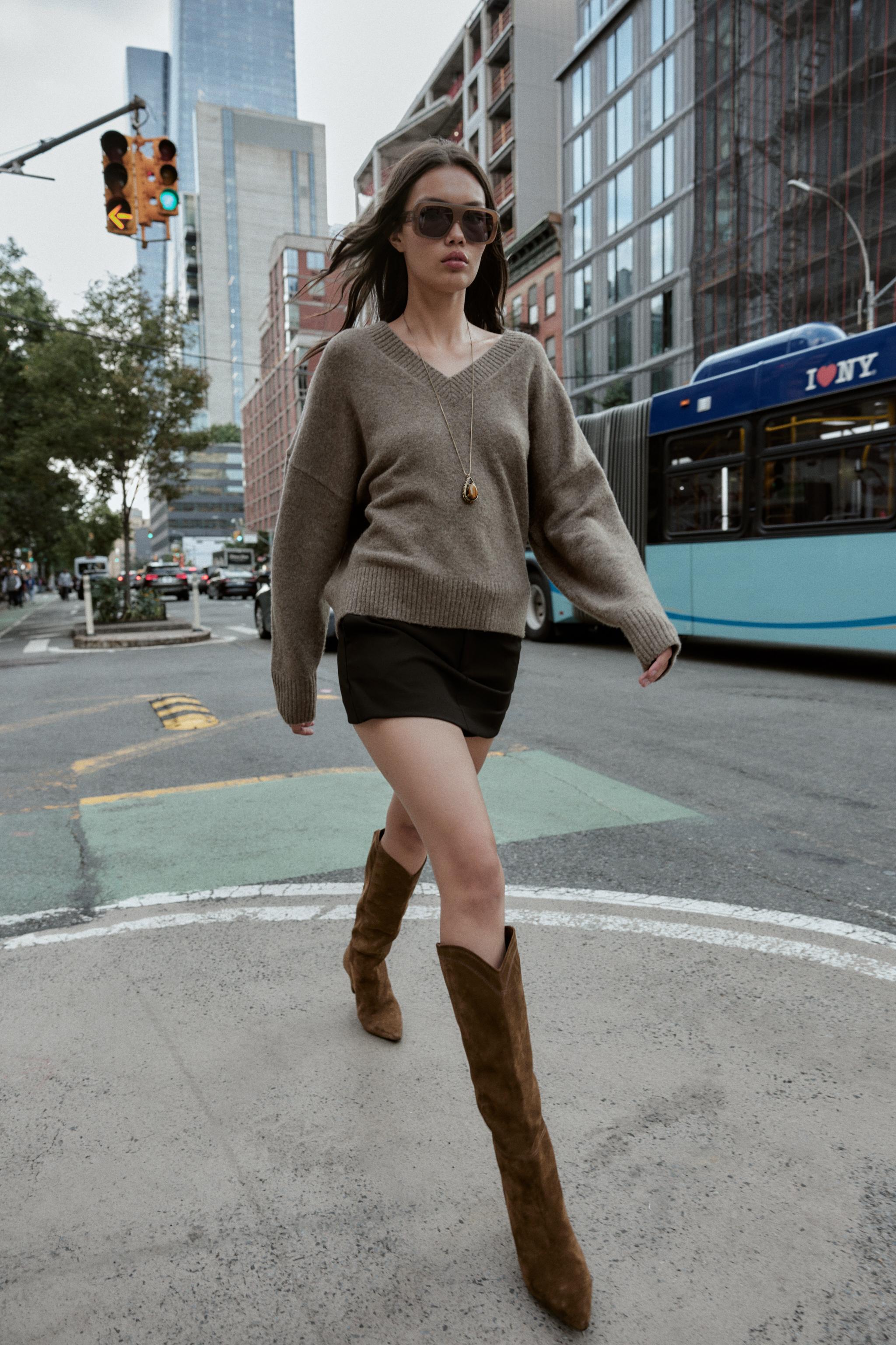 Stitched Split Suede Heeled Boots