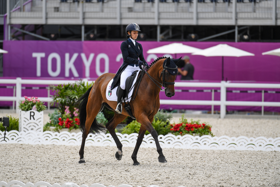 Arianna Schivo and Quefira De L'Ormeau at the Tokyo Olympic eventing competition, dressage phase