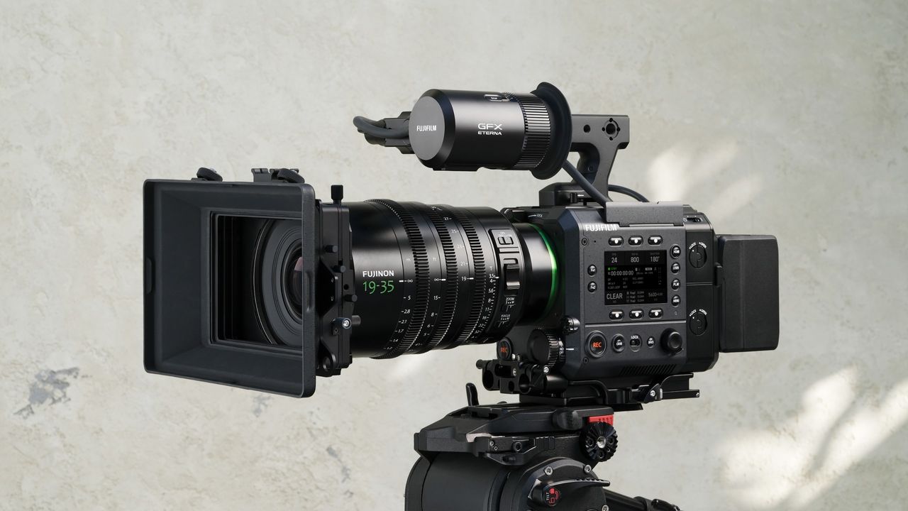 The Fujifilm VF-GFXC2 mounted on the GFX Eterna 55 cinema camera
