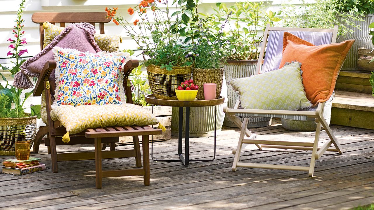 Garden chairs on decking area