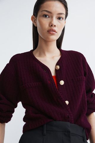 Short Textured-Knit Cardigan