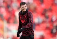 LIVERPOOL, ENGLAND - JANUARY 17: Andrew Robertson of Liverpool warms up prior to the Premier League match between Liverpool and Burnley at Anfield on January 17, 2026 in Liverpool, England. (Photo by Jan Kruger/Getty Images)
